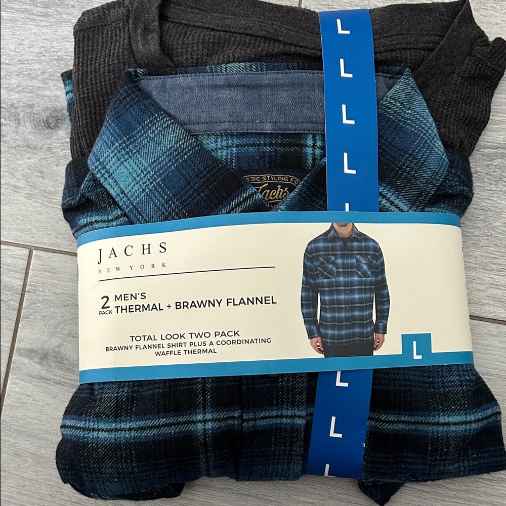 Jachs Men's Blue and Black Thermal Flannel Set